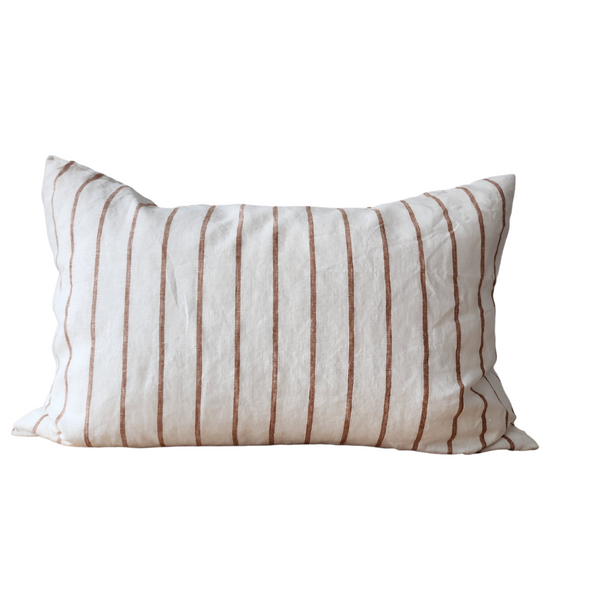 STONEWASHED LINEN RECTANGLE CUSHION COVER | 35*55 | Ginger Pinstripe Wide