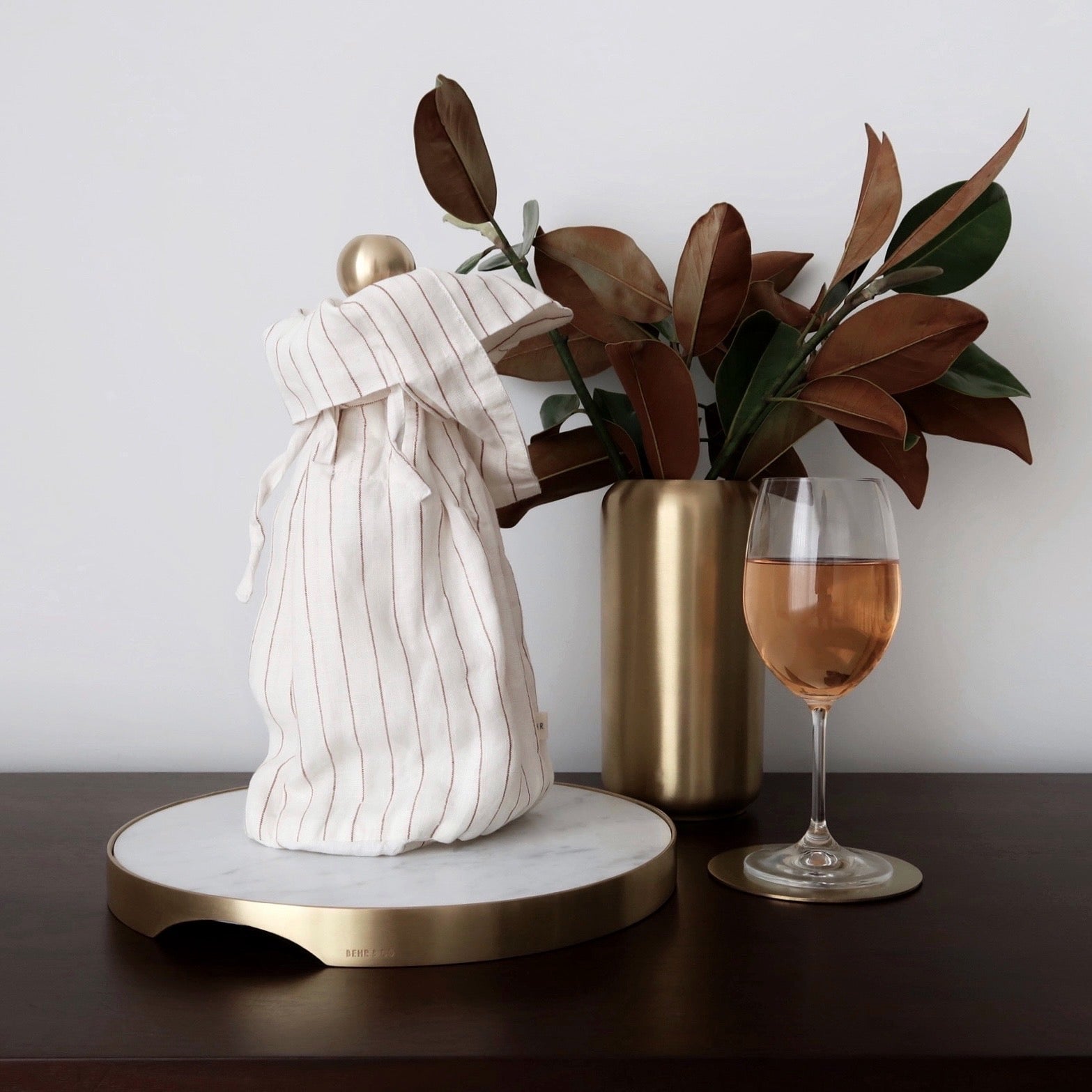 STONEWASHED LINEN BOTTLE POUCH | Ginger Wide Pinstripe - Shop premium Home Decor for modern interiors - premium homewares - luxury home decor online