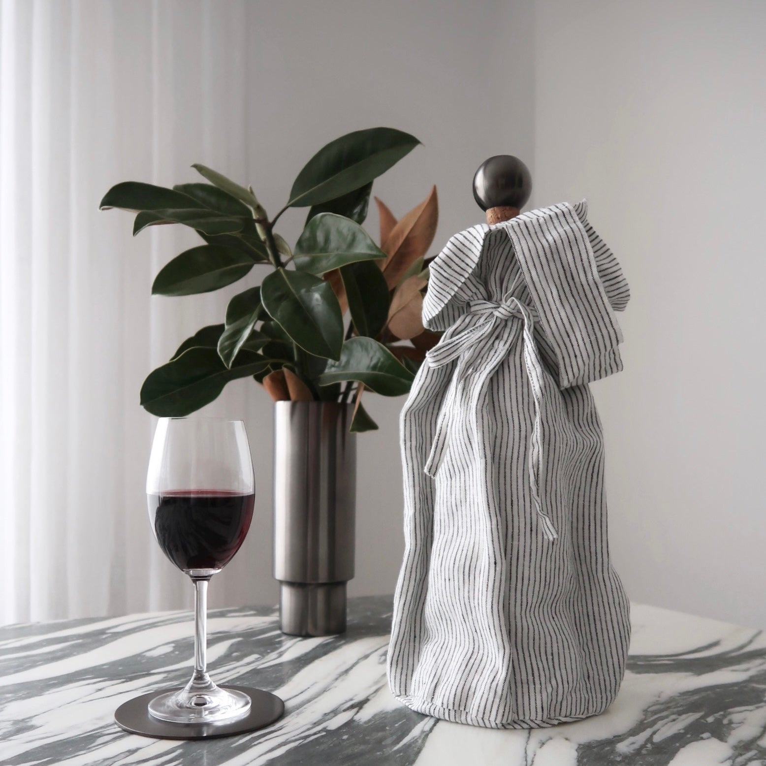 STONEWASHED LINEN BOTTLE POUCH | Pinstripe - Shop premium Home Decor for modern interiors - premium homewares - luxury home decor online