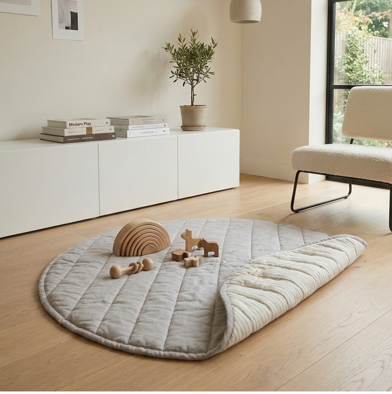 Behr&Co reversible ash (grey) and stripe baby play mat which can be used for tummy time too