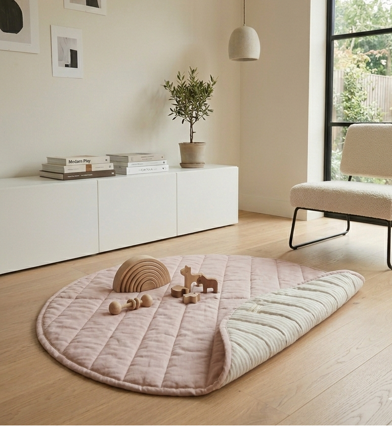 Behr&Co reversible blush (pink) and stripe baby play mat which can be used for tummy time too