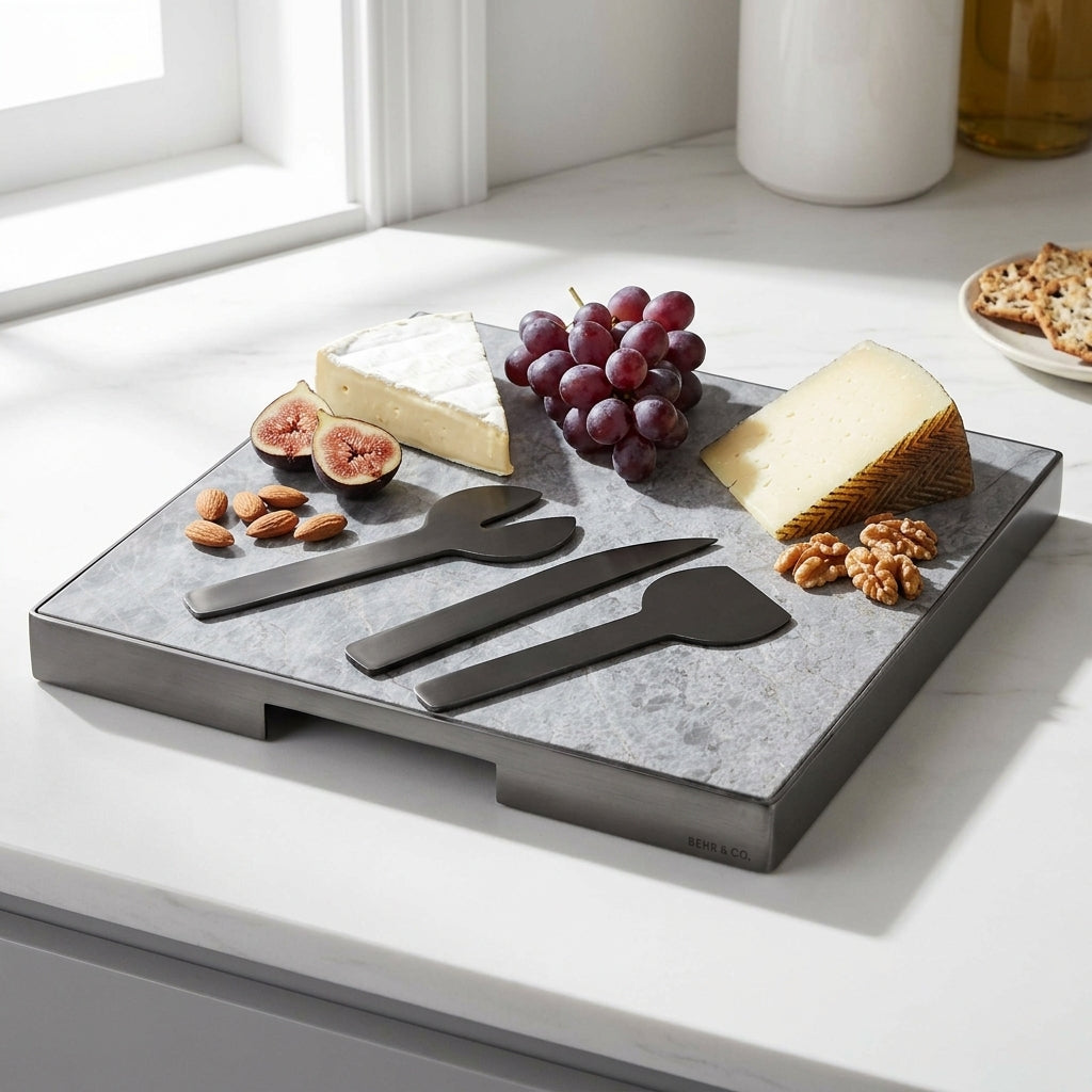 GEO GRAZING BOARD SQUARE | Black Nickel & Tundra Grey