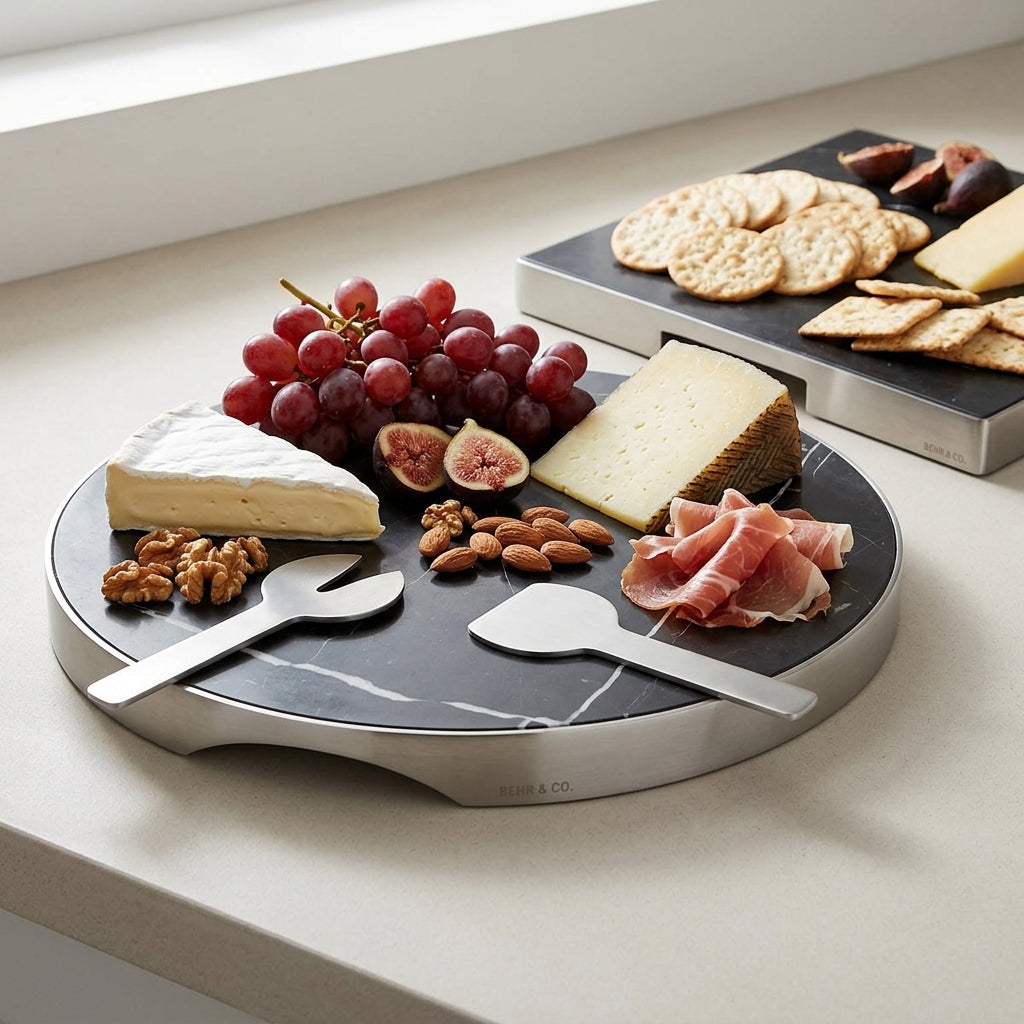 GEO GRAZING BOARD ROUND | Brushed Nickel & Nero