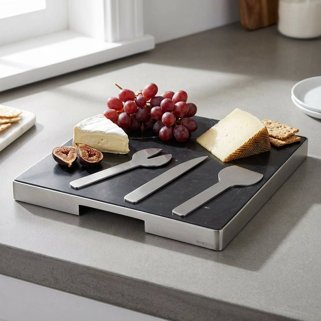 GEO GRAZING BOARD SQUARE | Brushed Nickel & Nero