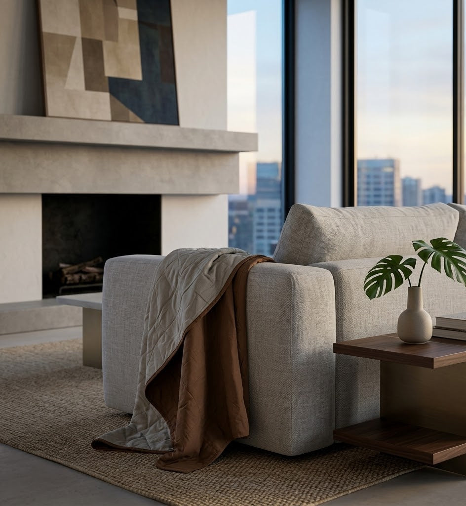 STONEWASHED LINEN THROW | 160*210 Cocoa + Stone - Shop premium Home Decor for modern interiors - premium homewares - luxury home decor online