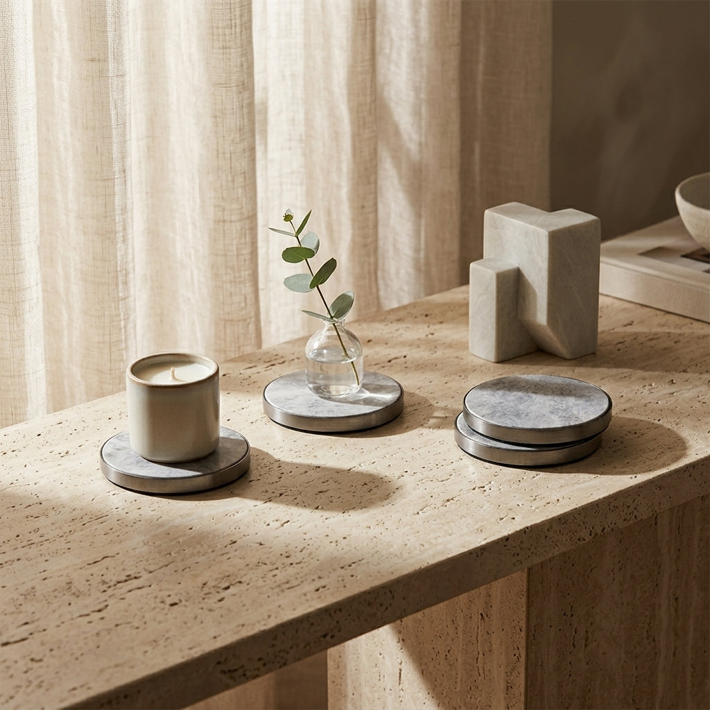 GEO COASTERS | Black Nickel & Grey Tundra | Set of 4