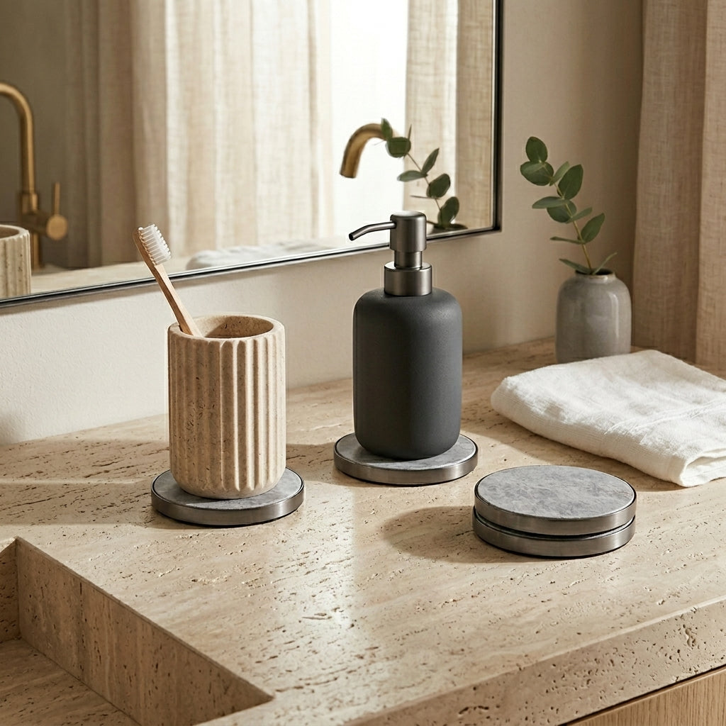 GEO COASTERS | Black Nickel & Grey Tundra | Set of 4