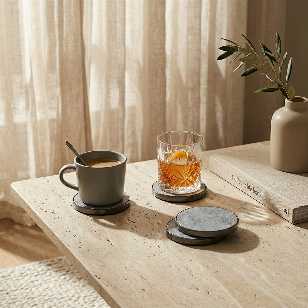 GEO COASTERS | Black Nickel & Grey Tundra | Set of 4
