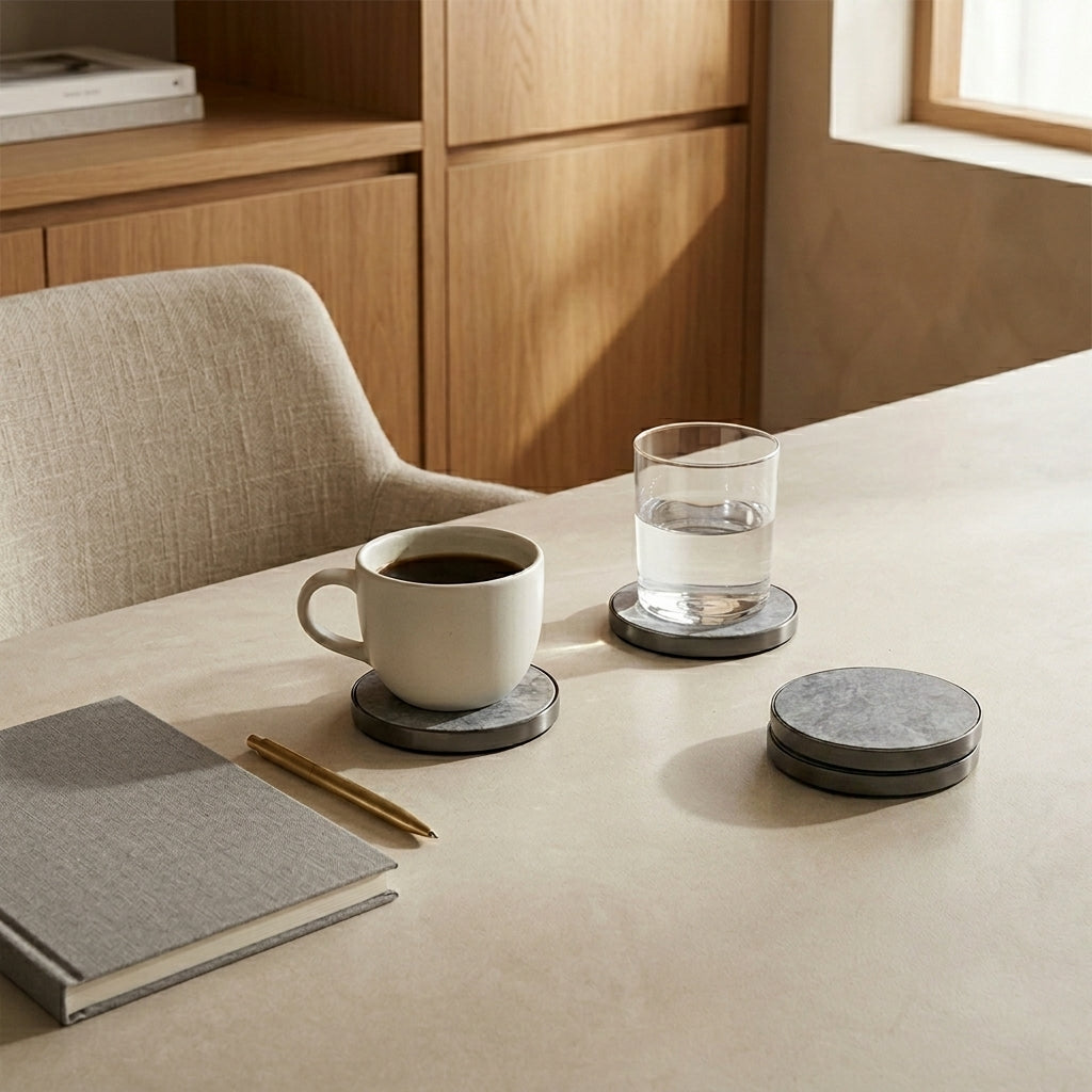 GEO COASTERS | Black Nickel & Grey Tundra | Set of 4