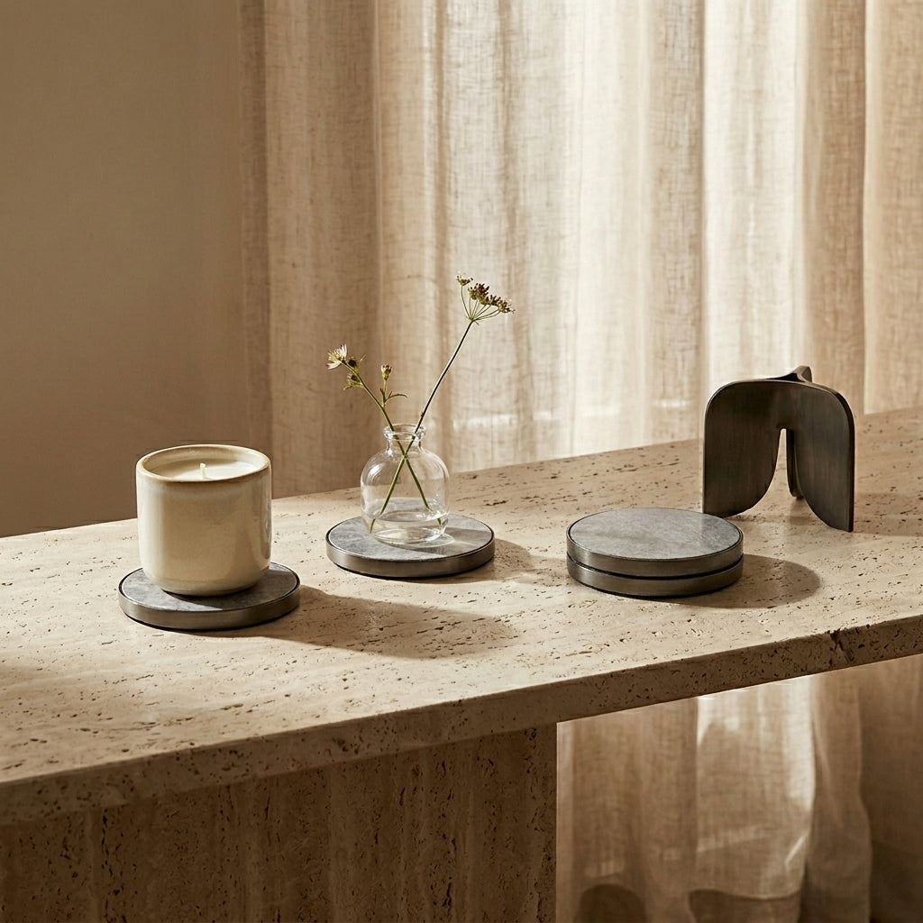 GEO COASTERS | Black Nickel & Grey Tundra | Set of 4