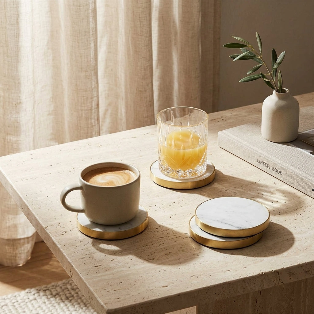 GEO COASTERS | Brass & Carrara | Set of 4