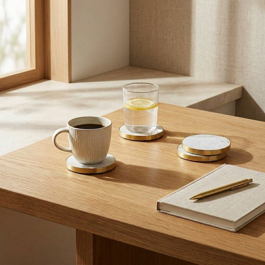 GEO COASTERS | Brass & Carrara | Set of 4