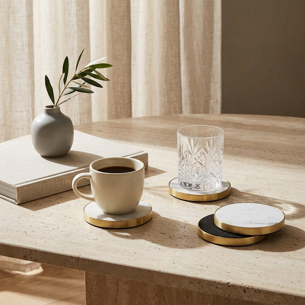 GEO COASTERS | Brass & Carrara | Set of 4
