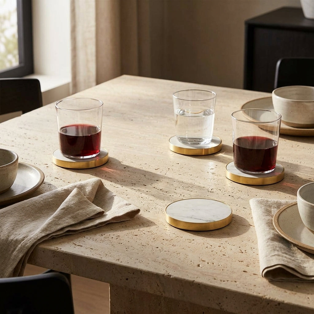 GEO COASTERS | Brass & Carrara | Set of 4