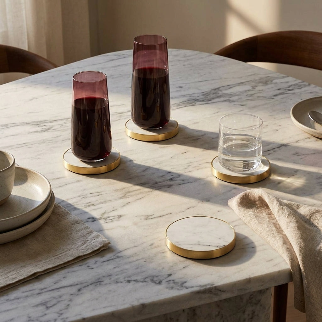 GEO COASTERS | Brass & Carrara | Set of 4
