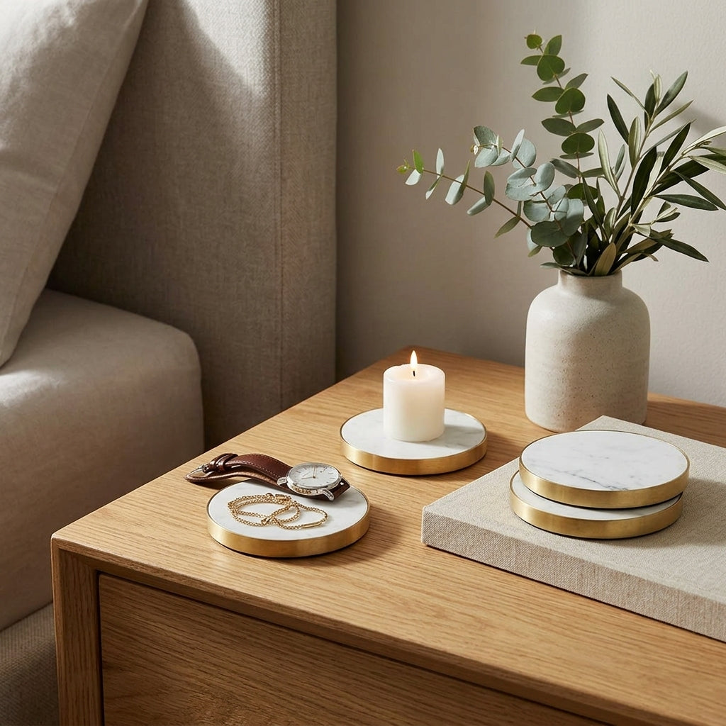 GEO COASTERS | Brass & Carrara | Set of 4