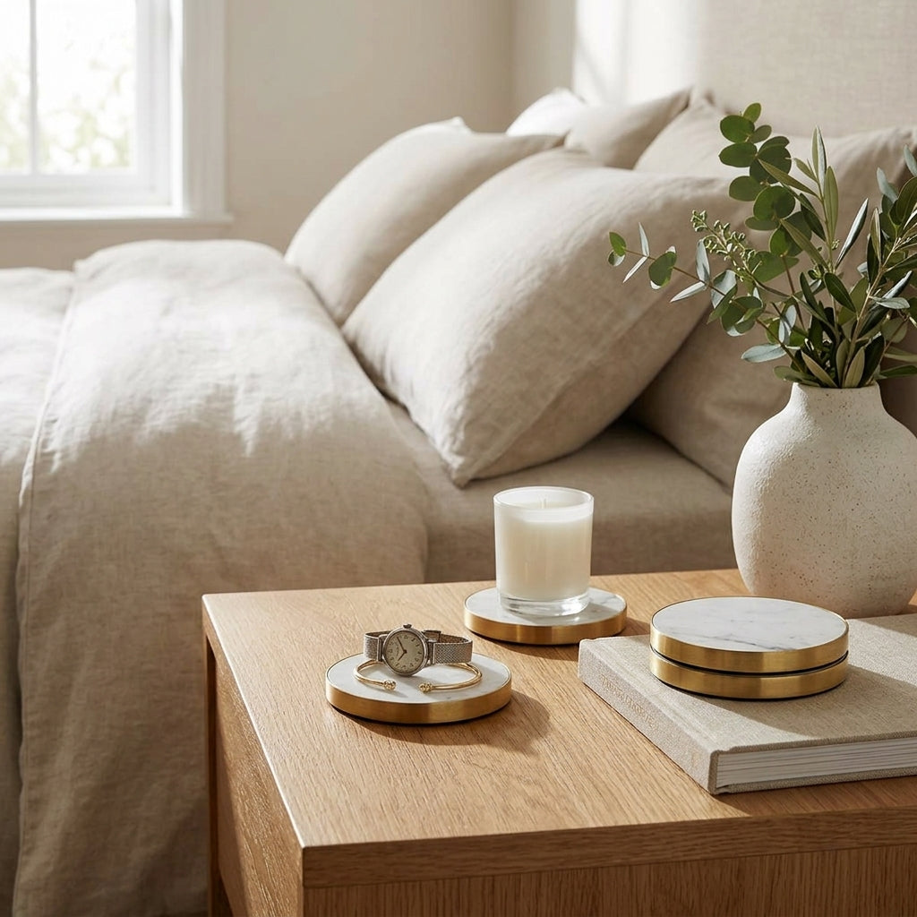 GEO COASTERS | Brass & Carrara | Set of 4