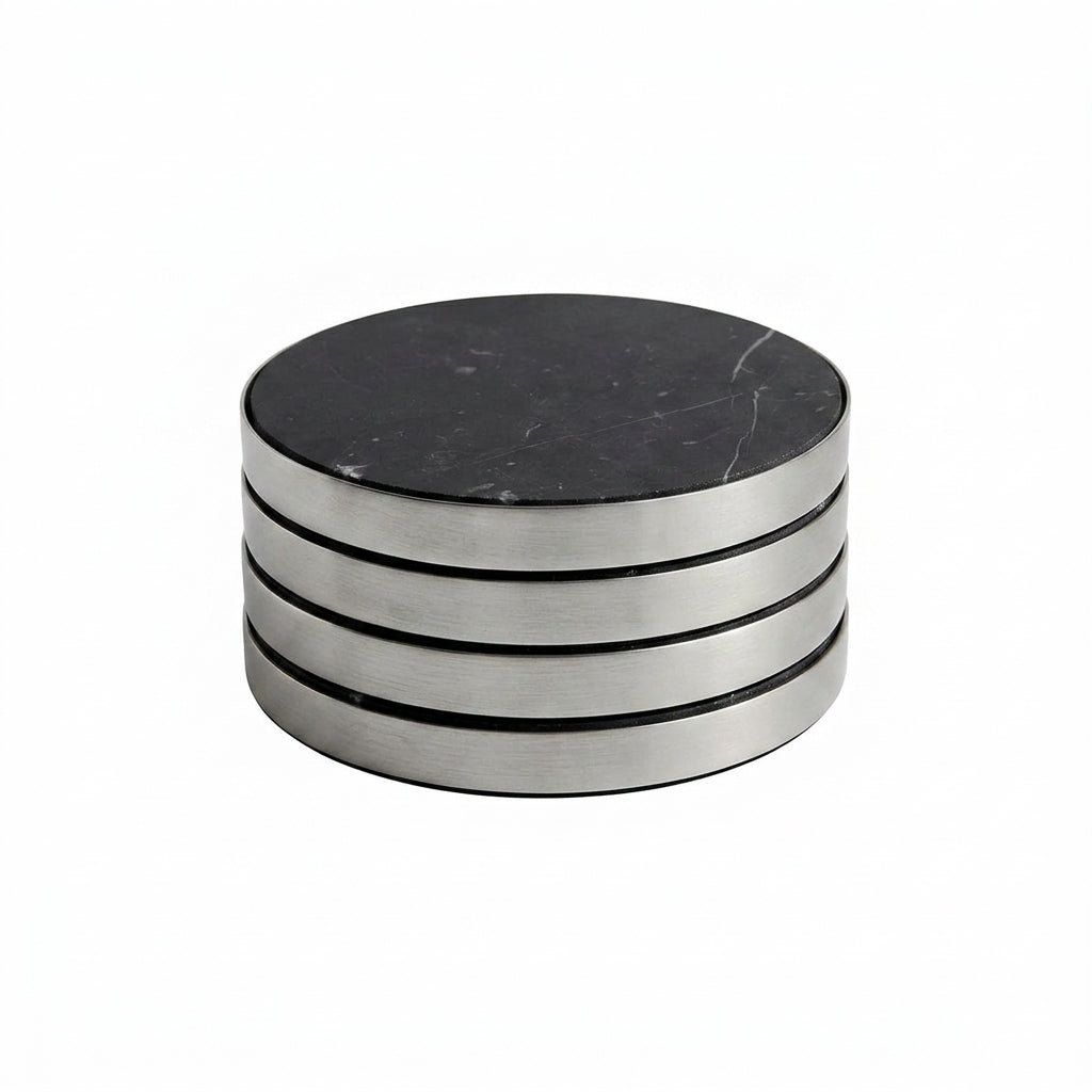 GEO COASTERS | Brushed Nickel & Nero | Set of 4 - Shop premium Home Decor for modern interiors - premium homewares - luxury home decor online