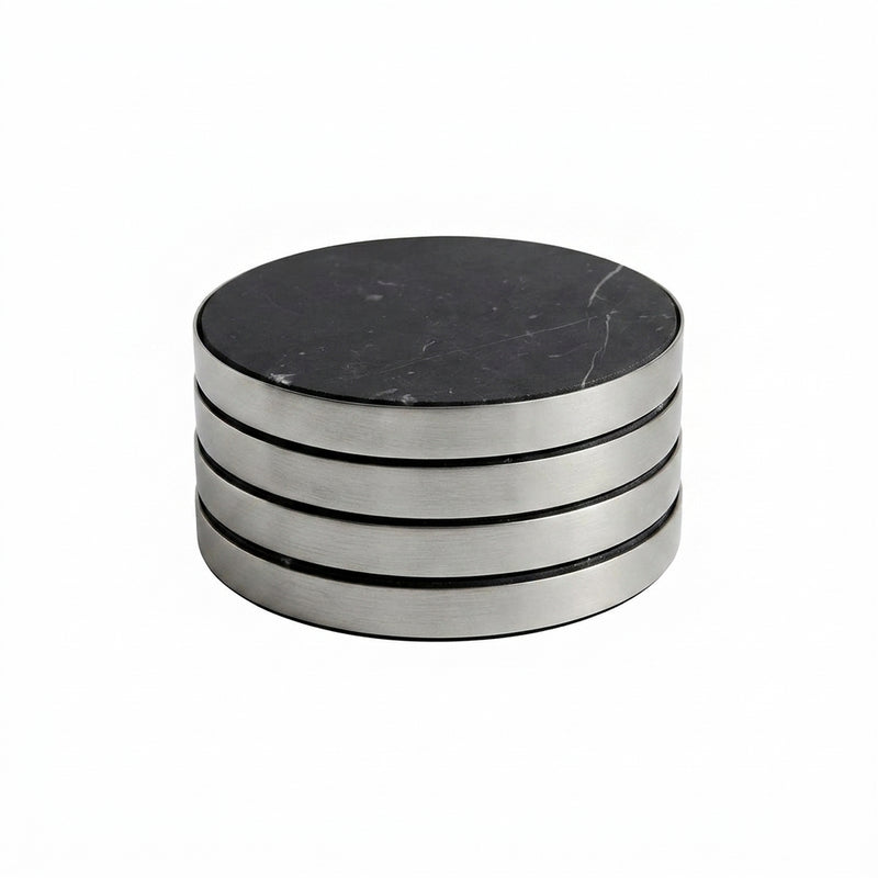 GEO COASTERS | Brushed Nickel & Nero | Set of 4 - Shop premium Home Decor for modern interiors - premium homewares - luxury home decor online
