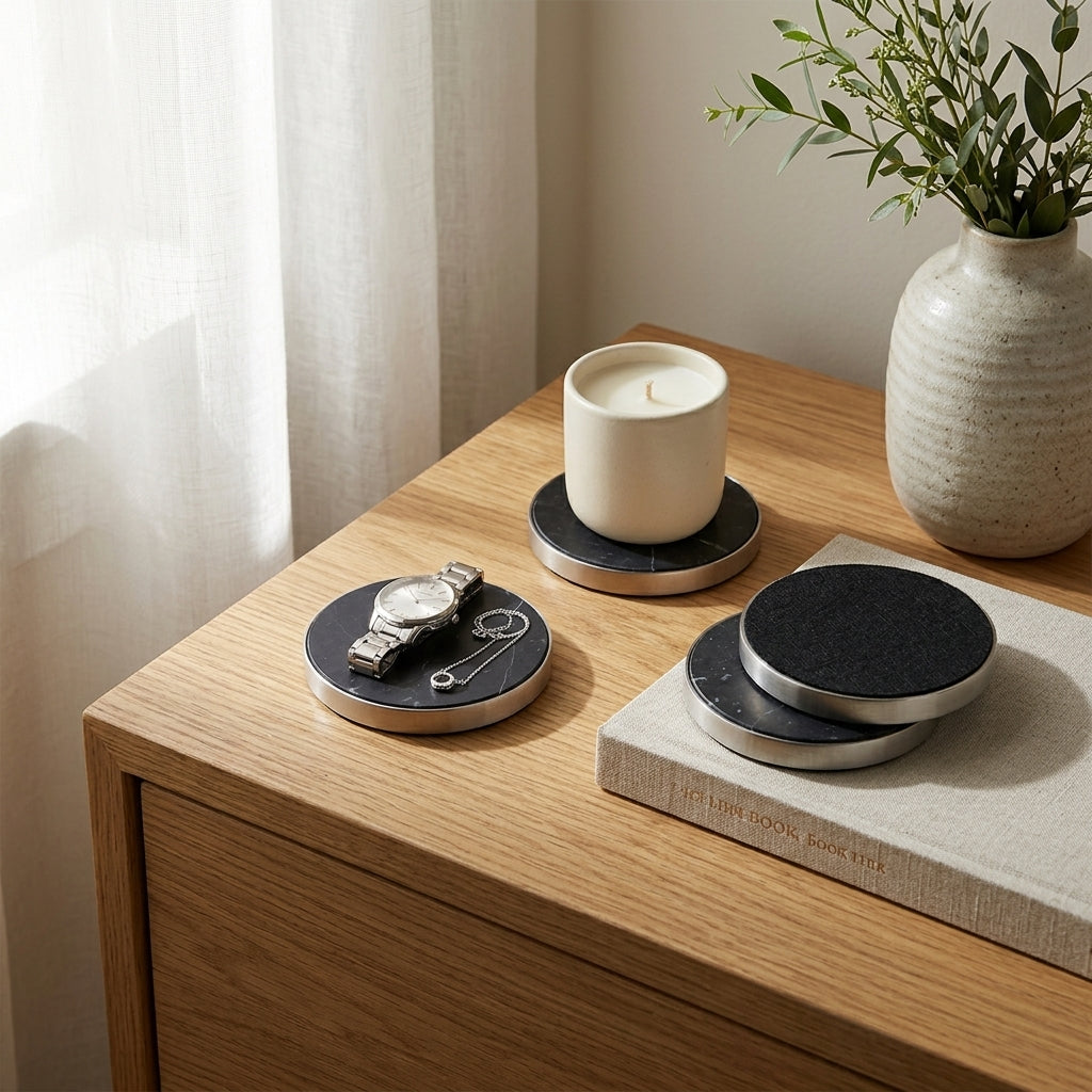GEO COASTERS | Brushed Nickel & Nero | Set of 4 - Shop premium Home Decor for modern interiors - premium homewares - luxury home decor online