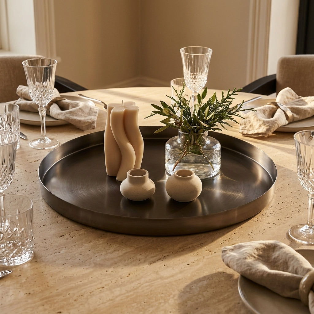 GEO ROUND TRAY | Black Nickel