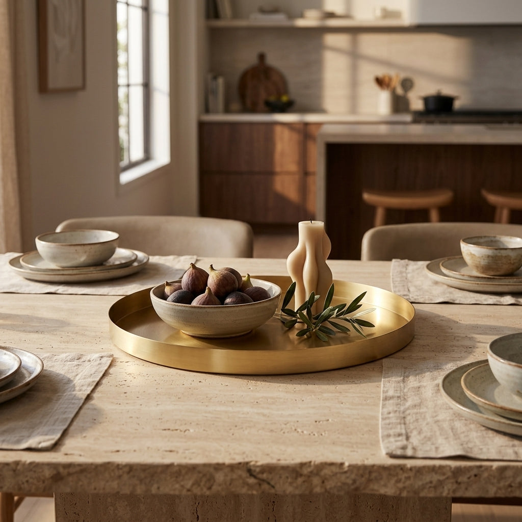 GEO ROUND TRAY | Brass