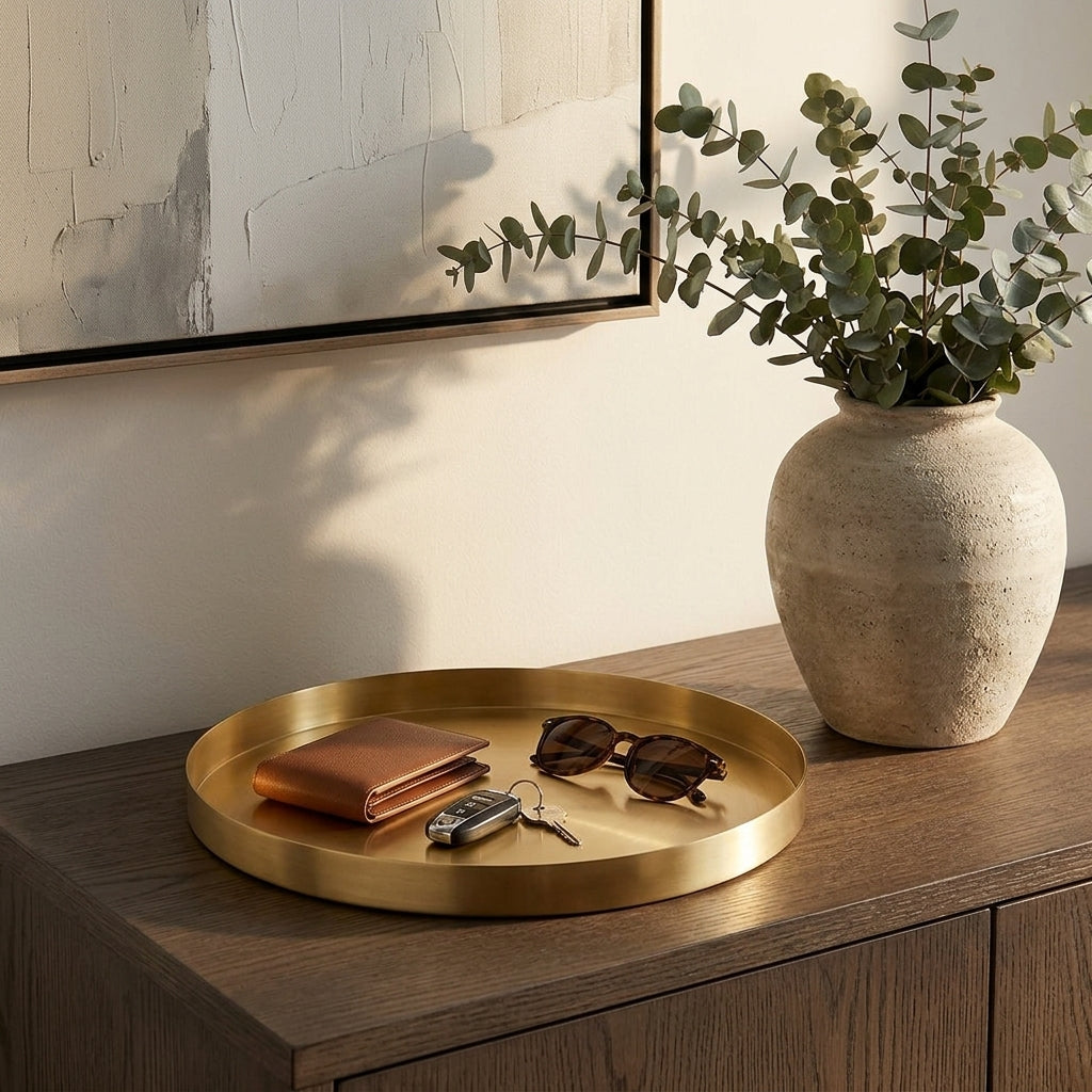 GEO ROUND TRAY | Brass