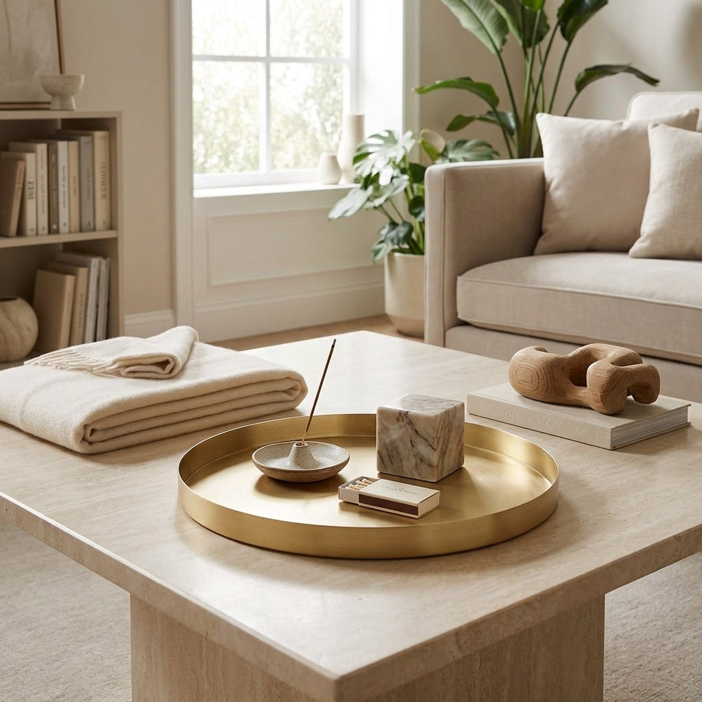 GEO ROUND TRAY | Brass