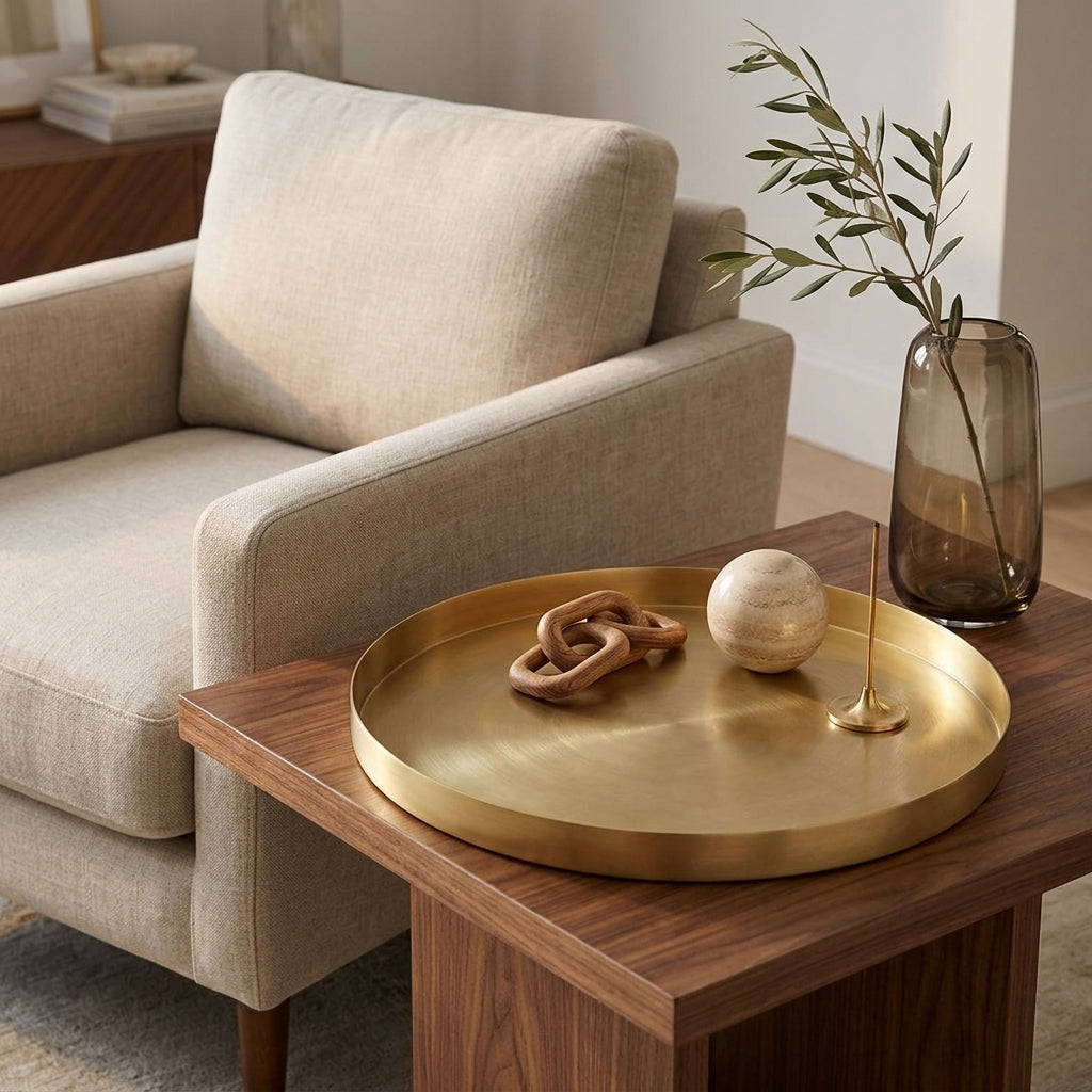 GEO ROUND TRAY | Brass