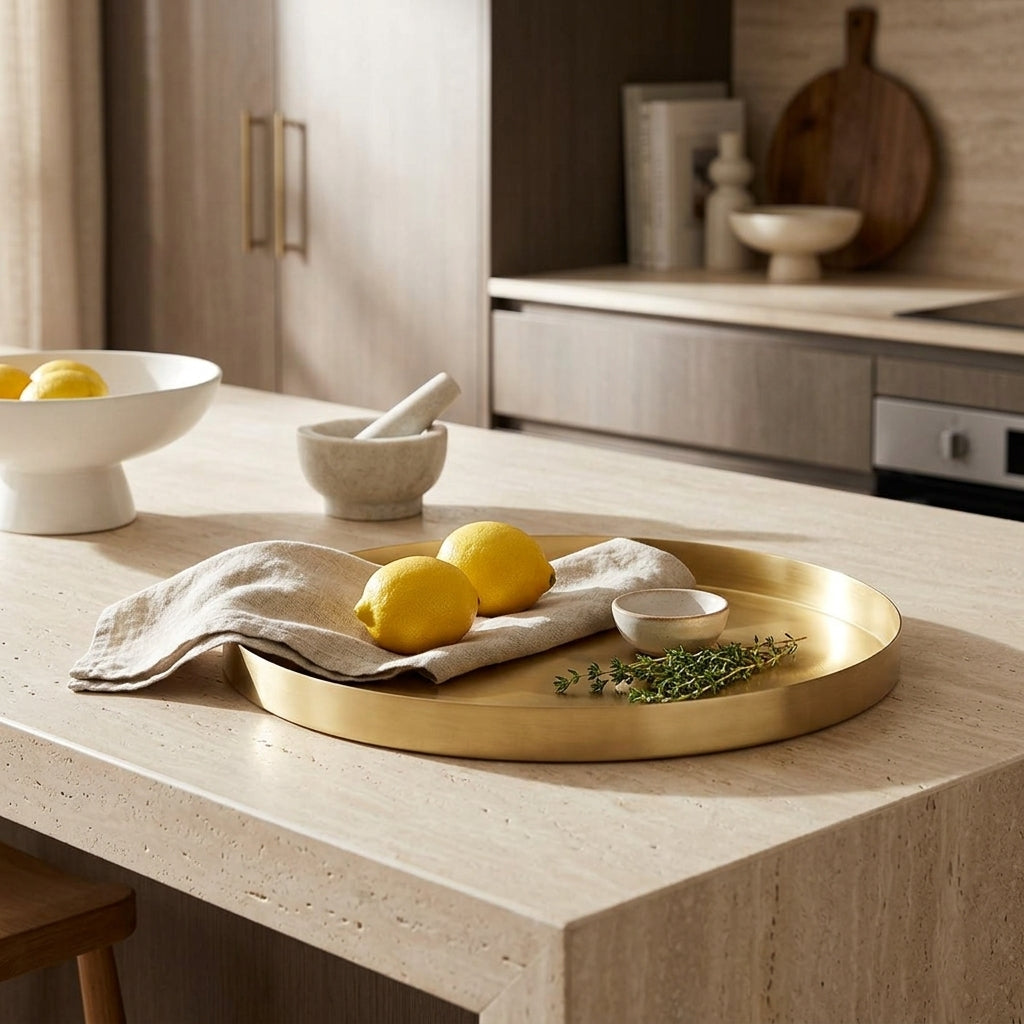 GEO ROUND TRAY | Brass
