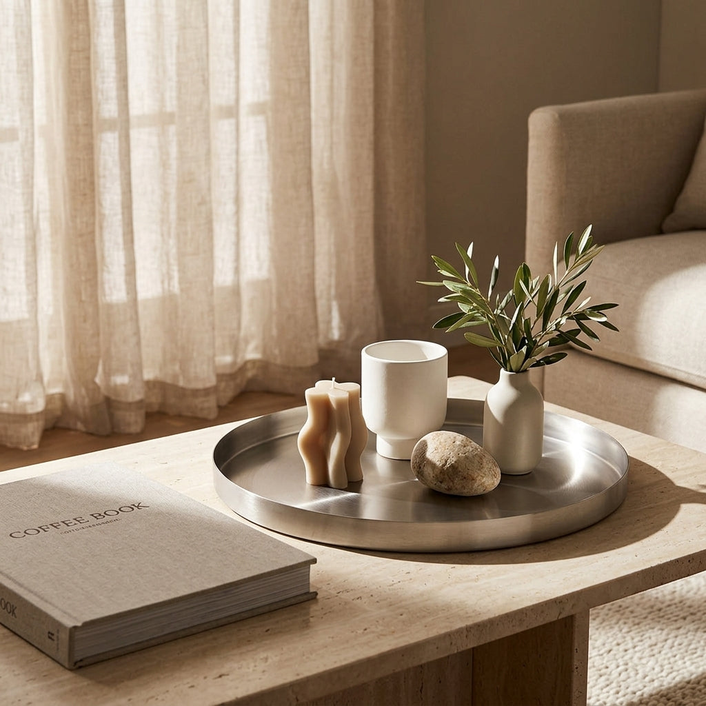 GEO ROUND TRAY | Brushed Nickel - Shop premium Home Decor for modern interiors - premium homewares - luxury home decor online