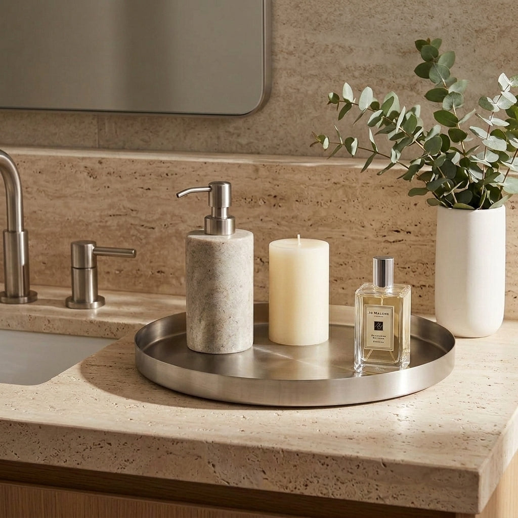 GEO ROUND TRAY | Brushed Nickel - Shop premium Home Decor for modern interiors - premium homewares - luxury home decor online