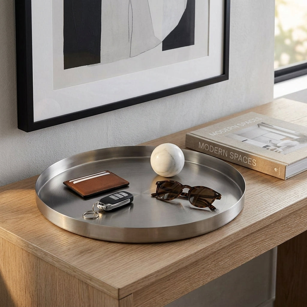 GEO ROUND TRAY | Brushed Nickel - Shop premium Home Decor for modern interiors - premium homewares - luxury home decor online