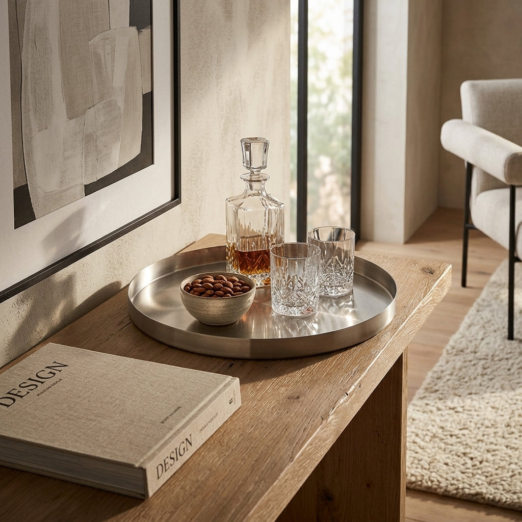 GEO ROUND TRAY | Brushed Nickel - Shop premium Home Decor for modern interiors - premium homewares - luxury home decor online