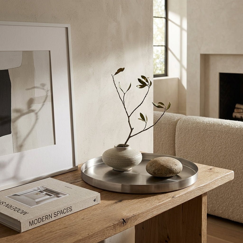 GEO ROUND TRAY | Brushed Nickel - Shop premium Home Decor for modern interiors - premium homewares - luxury home decor online
