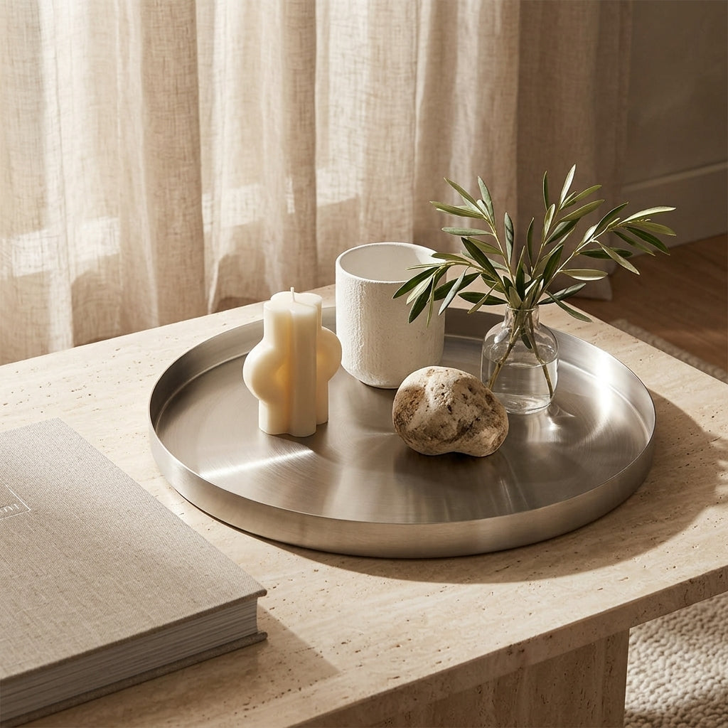 GEO ROUND TRAY | Brushed Nickel - Shop premium Home Decor for modern interiors - premium homewares - luxury home decor online