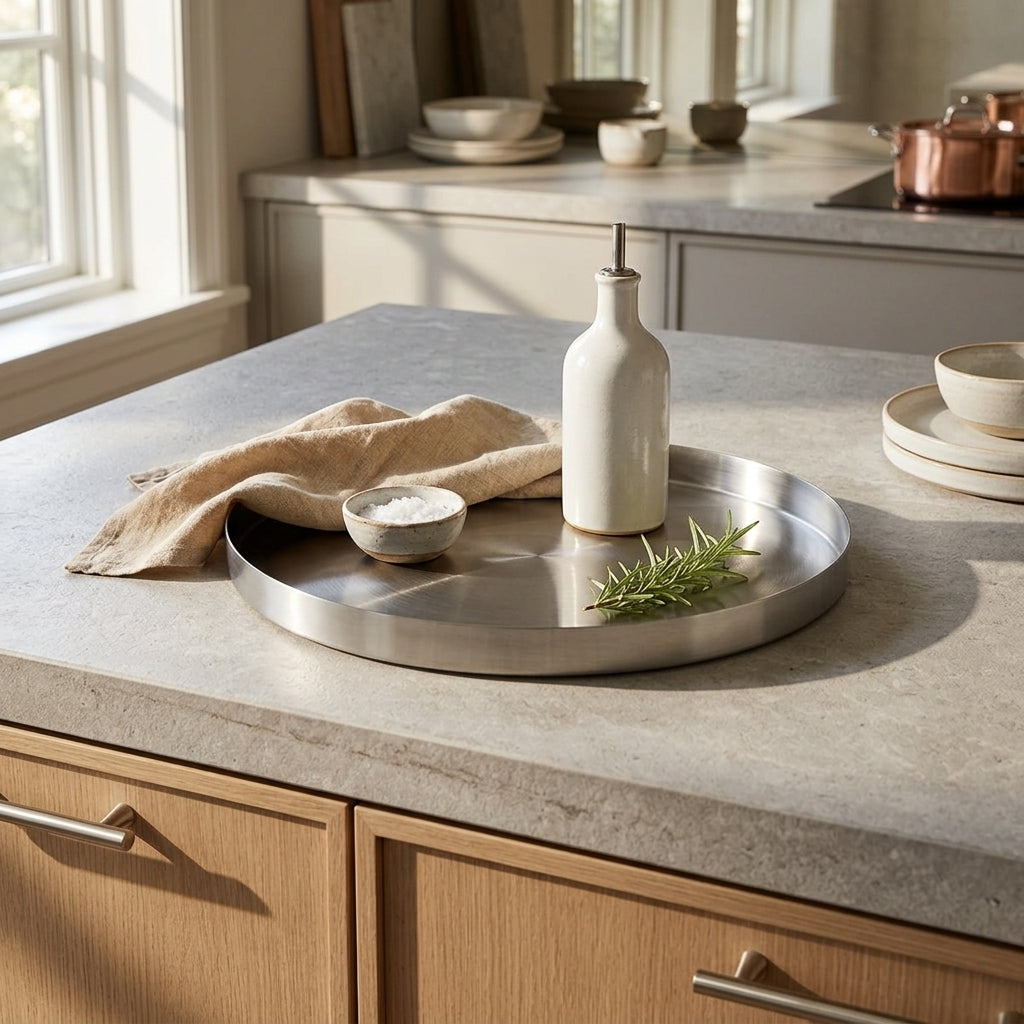 GEO ROUND TRAY | Brushed Nickel - Shop premium Home Decor for modern interiors - premium homewares - luxury home decor online