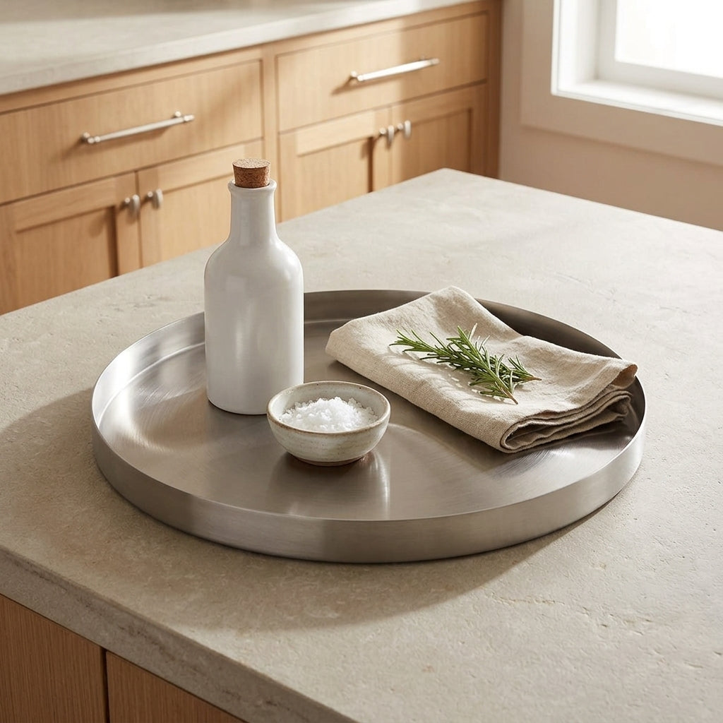 GEO ROUND TRAY | Brushed Nickel - Shop premium Home Decor for modern interiors - premium homewares - luxury home decor online