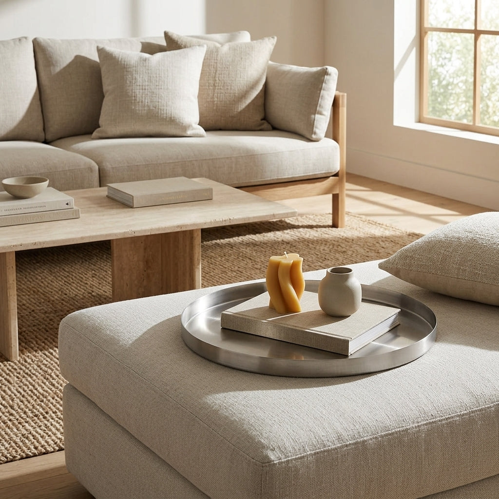 GEO ROUND TRAY | Brushed Nickel - Shop premium Home Decor for modern interiors - premium homewares - luxury home decor online