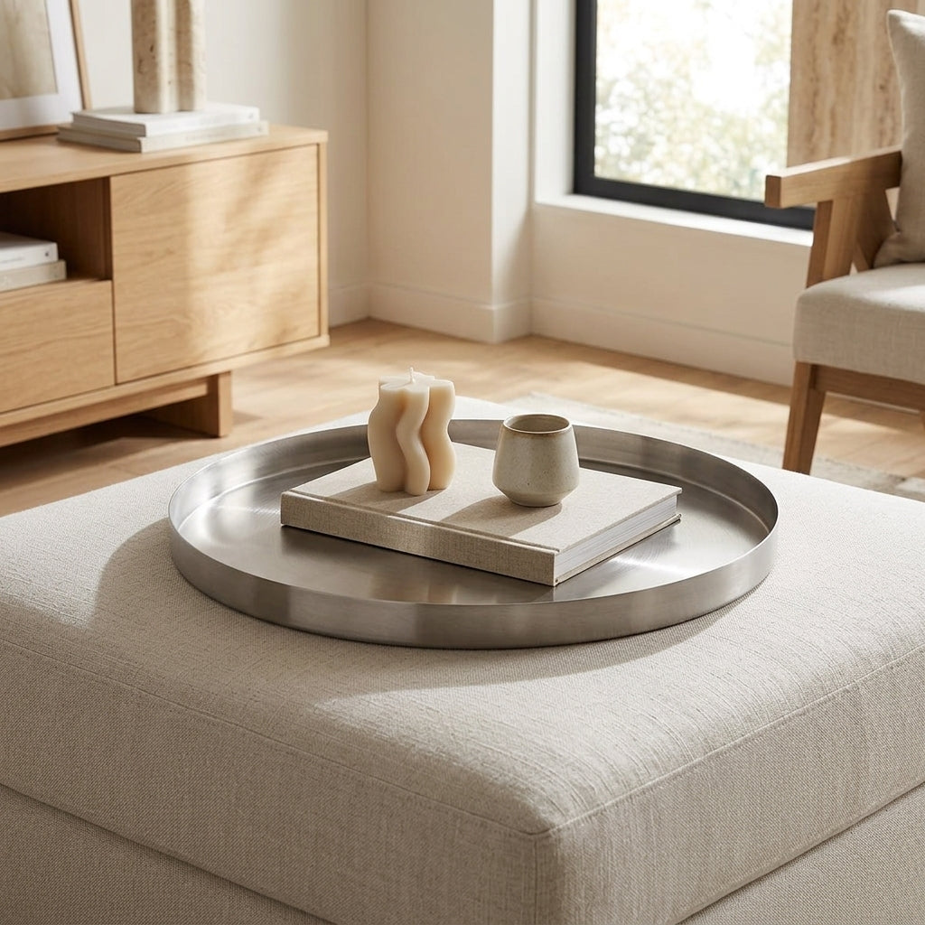 GEO ROUND TRAY | Brushed Nickel - Shop premium Home Decor for modern interiors - premium homewares - luxury home decor online