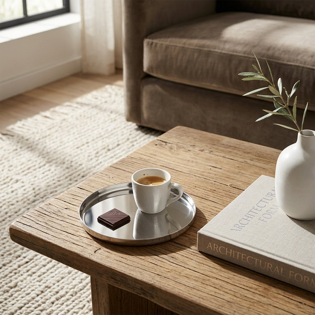 GEO ROUND TRAY MINI | Polished Stainless Steel