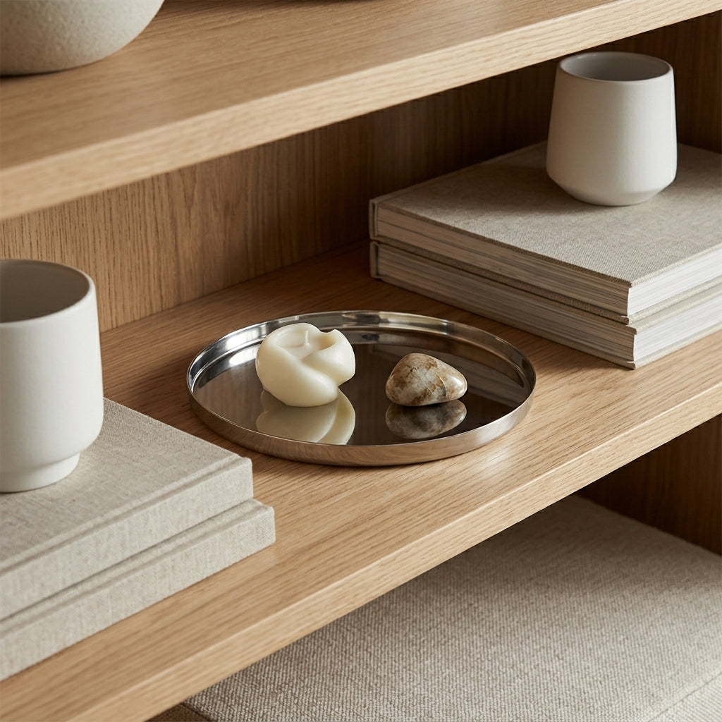 GEO ROUND TRAY MINI | Polished Stainless Steel