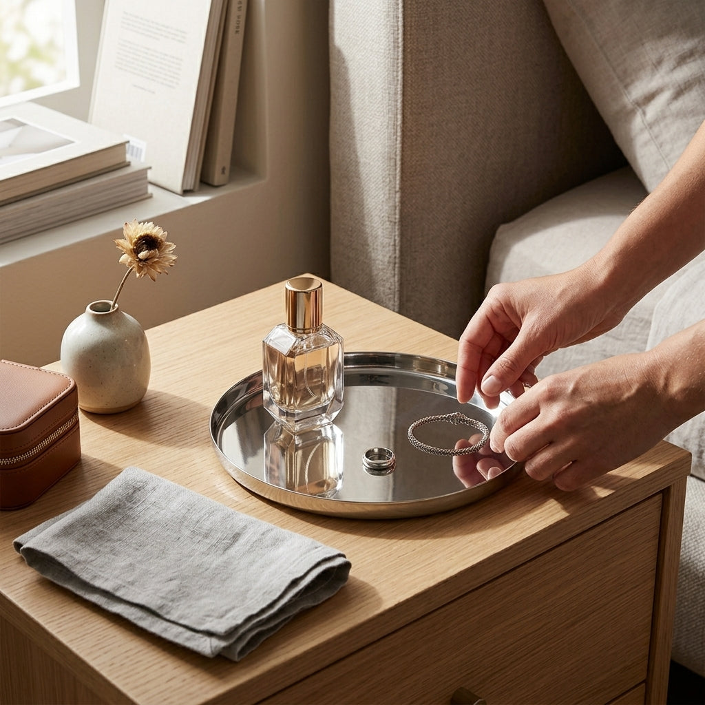 GEO ROUND TRAY MINI | Polished Stainless Steel
