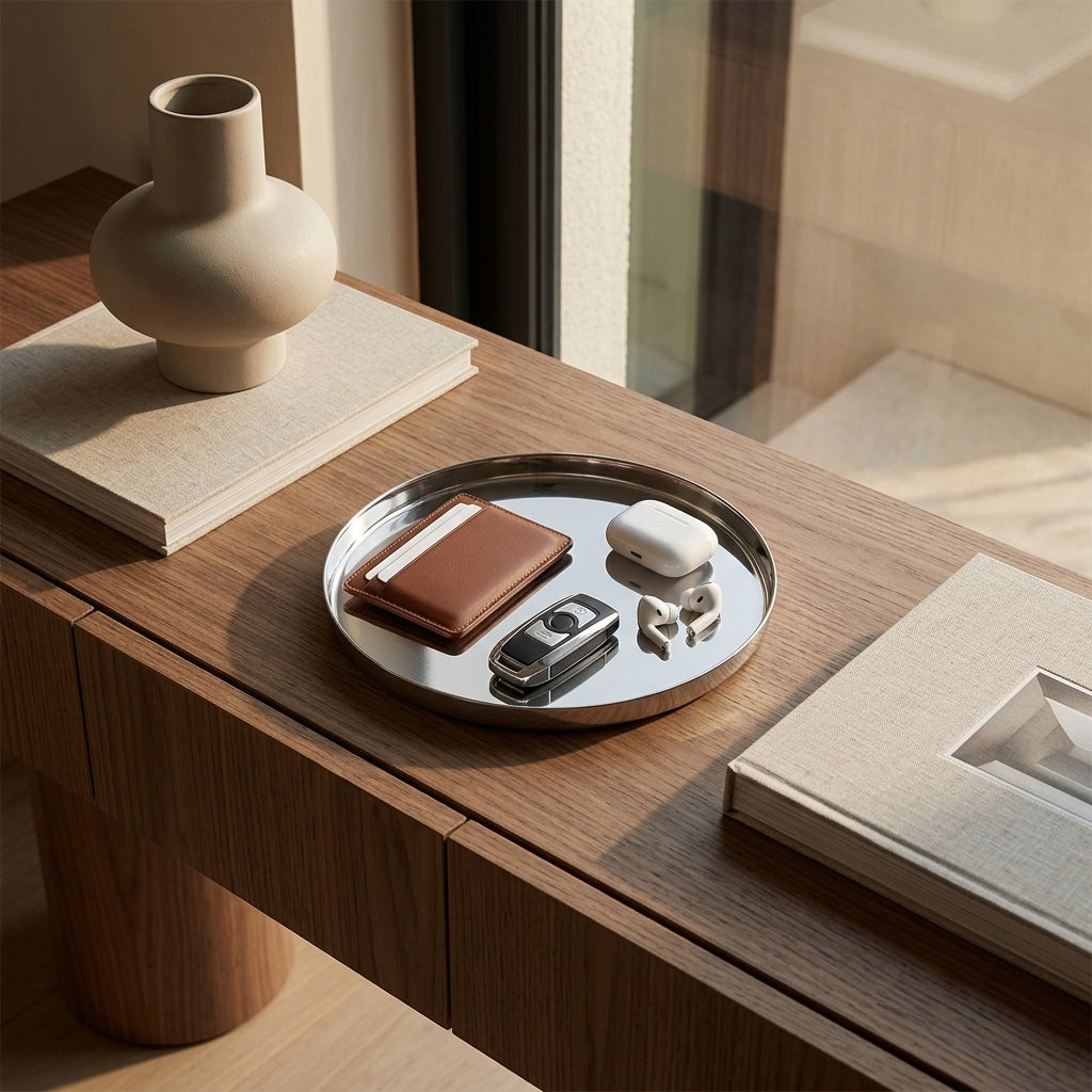 GEO ROUND TRAY MINI | Polished Stainless Steel