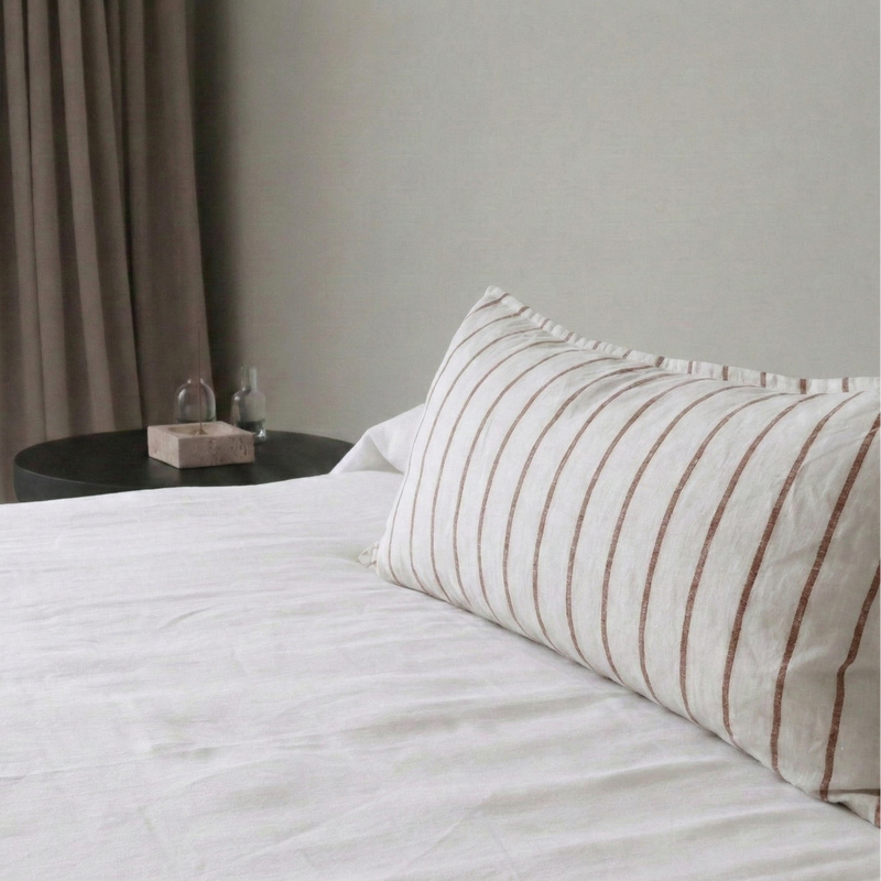 STONEWASHED LINEN LUMBAR CUSHION COVER | Ginger Pinstripe Wide - Shop premium Home Decor for modern interiors - premium homewares - luxury home decor online