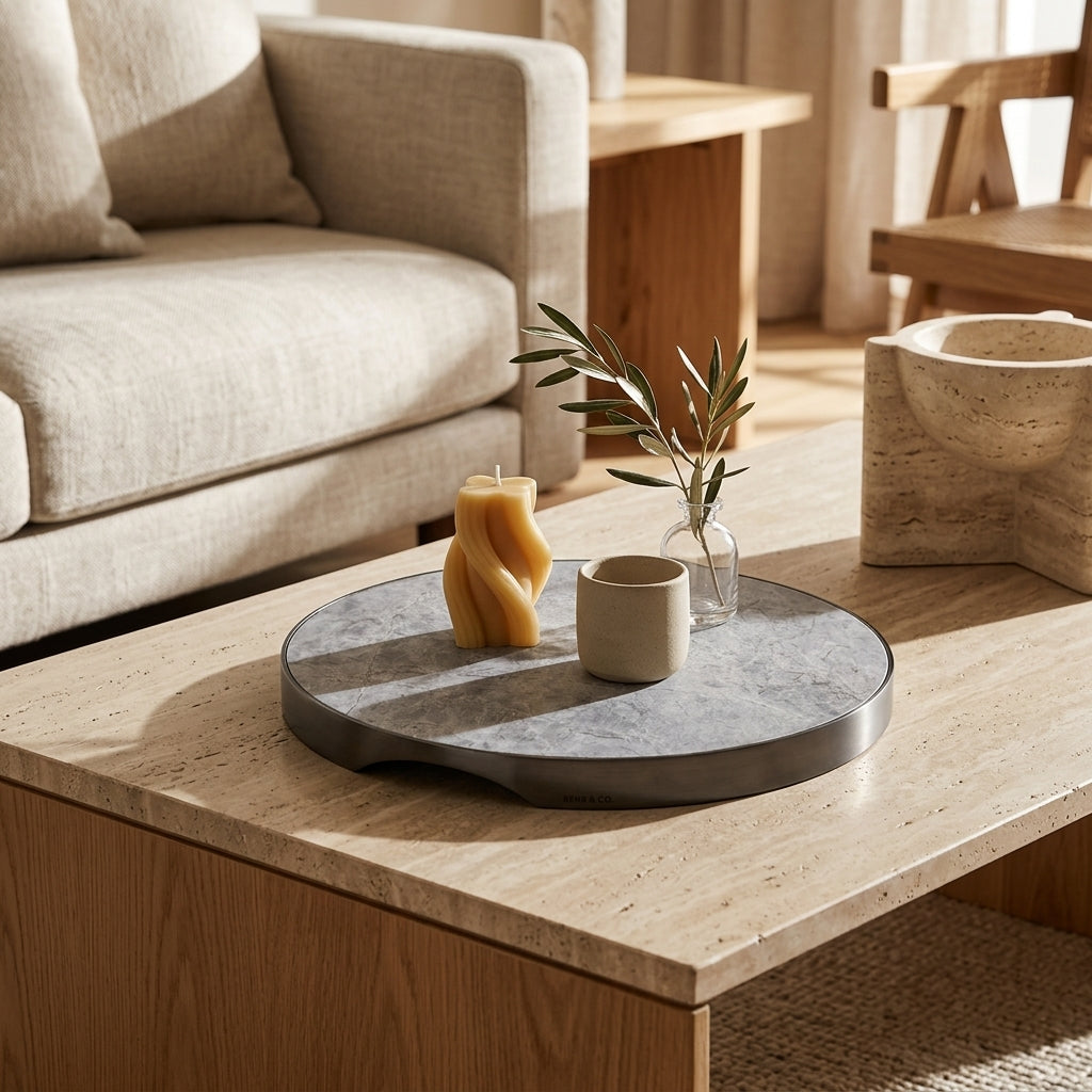 GEO GRAZING BOARD ROUND | Black Nickel & Grey Tundra