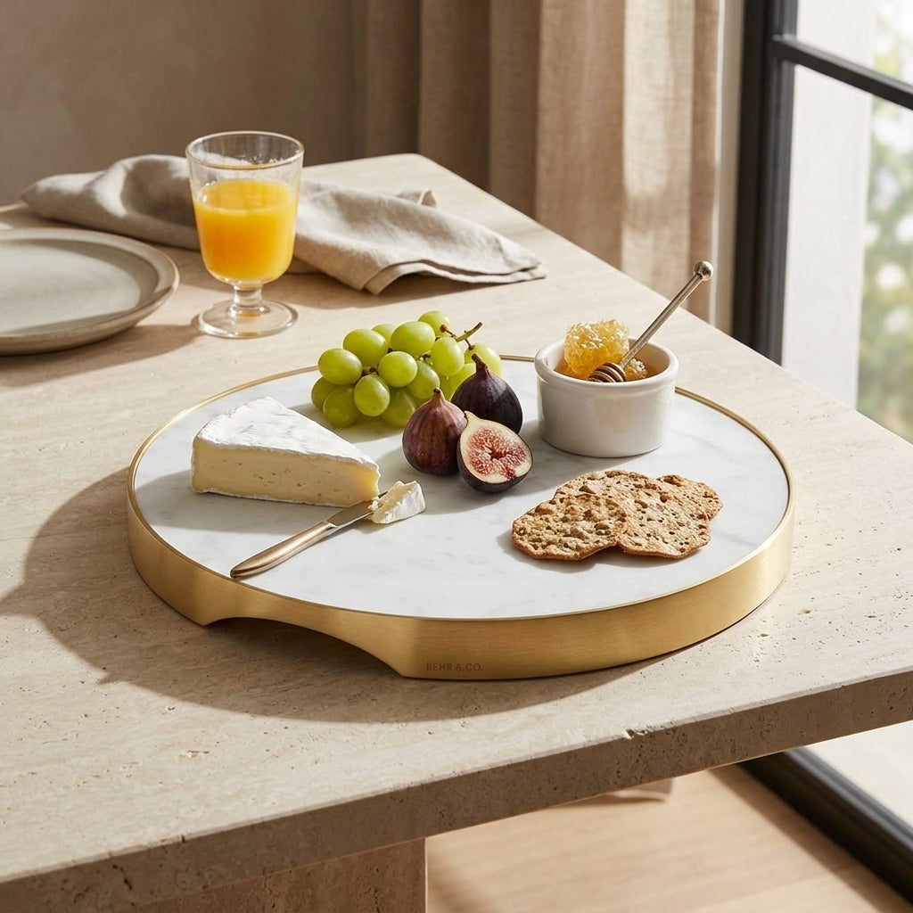 GEO GRAZING BOARD ROUND | Brass & Carrara
