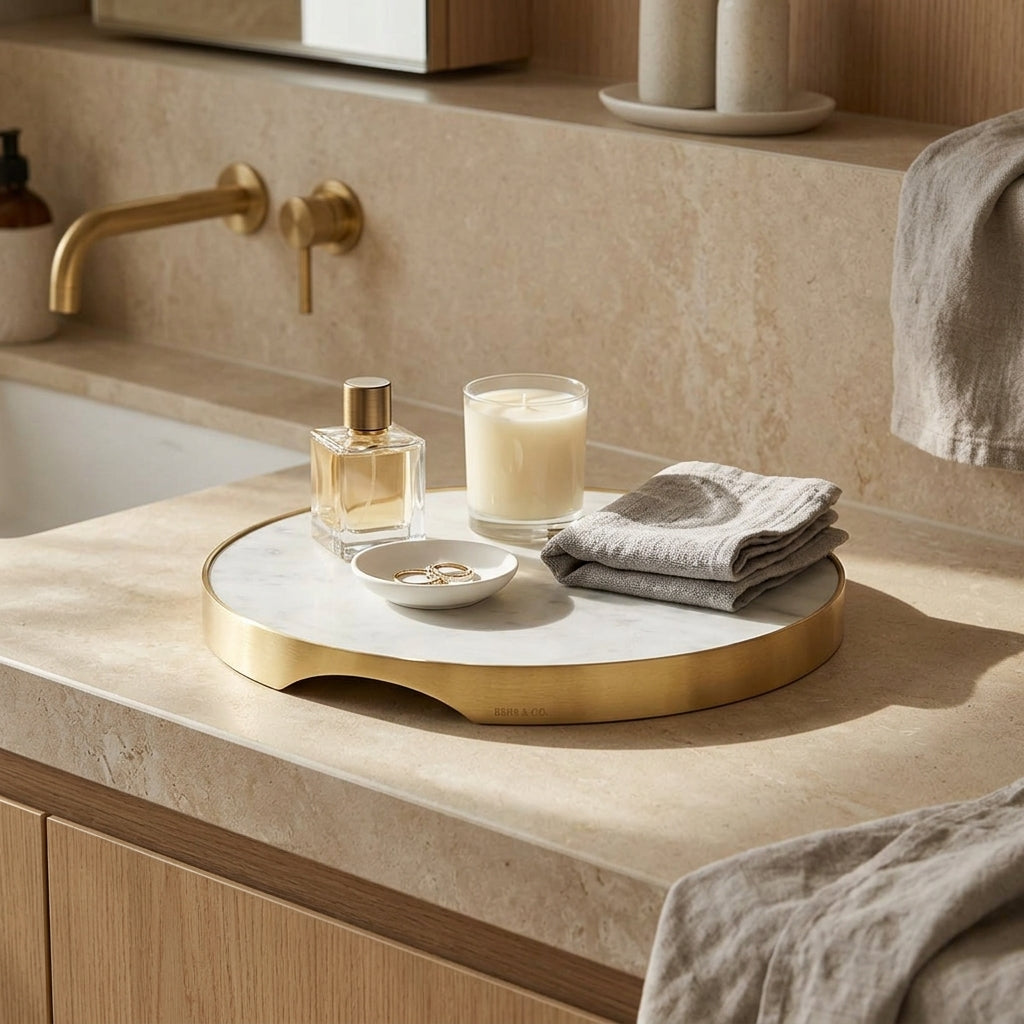 GEO GRAZING BOARD ROUND | Brass & Carrara