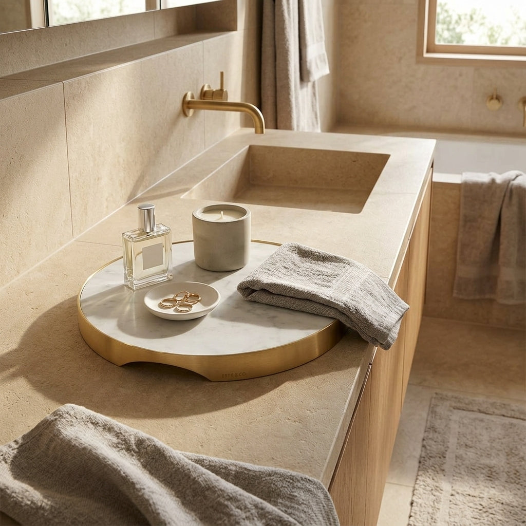 GEO GRAZING BOARD ROUND | Brass & Carrara
