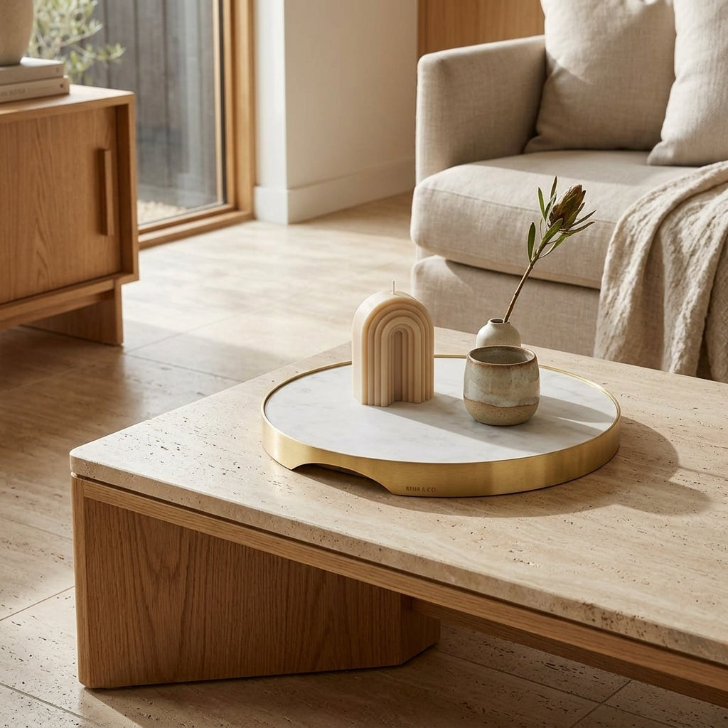 GEO GRAZING BOARD ROUND | Brass & Carrara